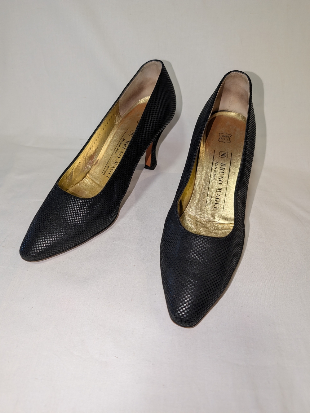 Bruno Magli Black Textured Pointed Toe Pumps